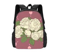 White Rose Hearts Backpack Unisex 15.6 Inch Laptop Black Oxford Daypack