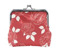 White Rose Lines Red Retro Fashion PU Leather Small Coin pouching Unique Makeup Bag Change Purse for Women Girls bolsas para monedas de