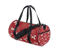 White Rose Lines Red Retro Foldable Overnight Travel Duffel Bag Hiking Overnight Weekender Bags