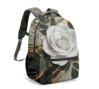 White Rose Marble Diamond All Over Print Backpack, 16 Inch Luxury Stylized School Bag for Girls Kids Women (02)