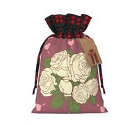 White Rose of Love Christmas Tree Hanging Gift Bags Jute Drawstring Sacks with, Eco-Friendly Festive Decor & Small Present Bag for Xmas Tree