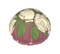 White Rose of Love Print Shower Cap â€“ Double Layer Bath Hair Cap with Elastic Band Lining, Ideal for Home Spa, Hotel, and Travel
