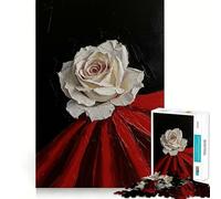 White Rose on Red Jigsaw for Adults1000 Pieces Brain Focus Game Precision Cut Smooth Edges Amusing Challenge for Waiting Time (38x52cm)