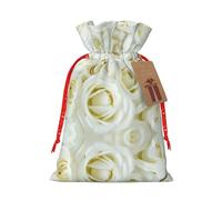 White Rose Print Christmas Gift Bag,Storage Sack With Tags,Reusable Christmas Gift Package Bag
