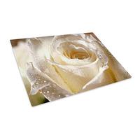 White Rose Rain Drops Glass Chopping Board Kitchen Worktop Saver Protector