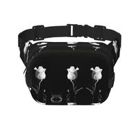 White Rose Square Double-Layer Waist Bag with All-Over Print,Durable Twill Fabric, Multi-Pocket Fanny Pack for Outdoor Sports Travel