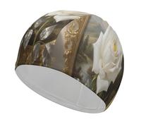 White Rose Swim Caps for Short & Long Hair Fashion Durable High Elasticity Swimming Caps Comfortable Bathing Cap Non-Slip Breathable Swim Hats for Swimmers&Gifts