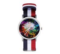 White Rose with Rainbow Colored Petals Custom Quartz Watches Arabic Numerals Wrist Watch with Adjustable Strap for Men Women