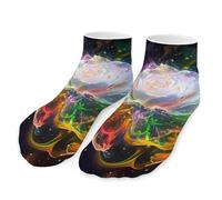 White Rose with Rainbow Colored Petals Men's Ankle Low Socks 1 Pair No Show Sock Low-Cut Athletic Socks for Women