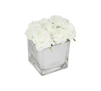 Biznest White Roses In Mirror Cube Artificial Plant Flower Ornament Artificial Flowers Hotel Wedding Home Decorative Flower