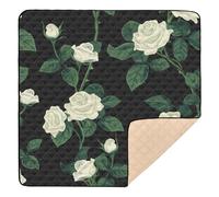 White Roses Elegant Black Large Sturdy Baby Activity Play Mat for Indoor Outdoor Portable Infant Play Activity Mat for Baby Toddler Infant, 50'' x 50''