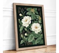 White Roses in Bloom Botanical Framed Wall Art Print A4 (29.7×21cm) Oak, Wall Decor for Living Room, Bedroom, Office & Home, Ready to Hang, Art Gift