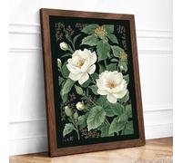 White Roses in Bloom Botanical Framed Wall Art Print A4 Walnut | Ready to Hang, Premium Gi Paper, Fade-Resistant Inks, Securely Packaged, UK Made