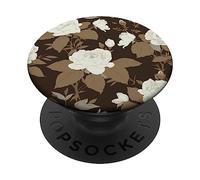 White Roses on Brown Background, Botanical & Floral Art PopSockets Swappable PopGrip