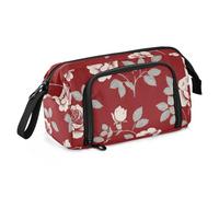 White Roses Red Retro Large Pencil Case Large Capacity Big Pencil Cases Lightweight for Nurse High School