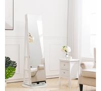 White Rotating Jewelry Armoire with Mirror