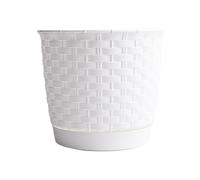 B2C Plant Pot Flowerpot Wave Rattan Look Round Plastic Crystal Modern Decorative Small Medium Large Textured With Matching Saucer (White, 7.5L)