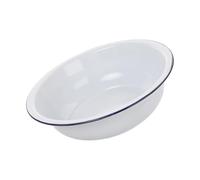White round Basin Vintage Enamel Mixing Bowl, Large for Dough and Fruit | Smooth Glazed Metal Surface, Blue Rim, Easy Cleaning, Suitable for Baking Preparation, Household Kitchens and Bathroom Use