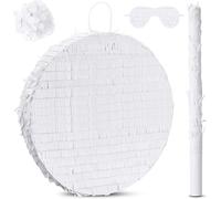 White Round Blank Pinata Circle Folding Pinata with Bat Stick Blindfold Mask Confetti for Kids Birthday Wedding Celebration Baby Shower Carnival Party Supplies,12.6 x 12.6 x 3.15 Inches