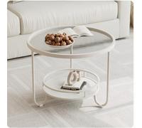 White Round Coffee Table 2 Tier End Table with Storage Shelf Modern Center Table for Living Room Bedroom & Balcony Stylish Tea Table for Home Decor