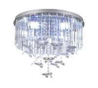 White Round Crystal Ceiling Lamp with Cute Butterfly Decor 3-Color Dimmable Crystal LED Lighting Flush Mount Stainless Steel Ceiling Lights for Bedroom Living Room