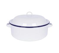 White Round Enamel Roaster with Self-Basting Lid - 30cm - Blue - 1x Large Metal Non-Stick Tin Roasting Oven Casserole Pie Baking Cooking Dish Pan Pot for Roast Chicken, Meat - by Argon Tableware