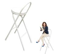 White Round Folding Chair - Adjuble 70cm & 60cm Kitchen Stool Portable Metal Bar Stool with Footrest Padded Seat 100kg Capaci for Home & Par Use