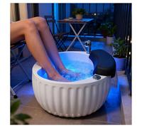 White Round Foot Bath Basin with LED Color Lights Portable Feet Soaking Hydro-Massage Spa Home & Pedicure Tub Suitable for Hotels & Beauty Salons