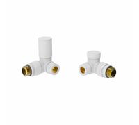 (White) Round Head Manual Corner Radiator Rad Valves 1/2"x15mm Brass Twin Pack