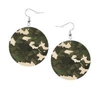 White Round Leather Earrings, Army camouflage Fashion Teardrop Dangle Hoop Earring Set, Women Accessories Jewelry Gifts
