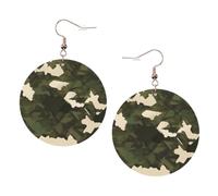 White Round Leather Earrings, Army camouflage Fashion Teardrop Dangle Hoop Earring Set, Women Accessories Jewelry Gifts