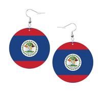White Round Leather Earrings, Belize Flag Fashion Teardrop Dangle Hoop Earring Set, Women Accessories Jewelry Gifts