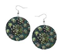 White Round Leather Earrings, Many succulents Fashion Teardrop Dangle Hoop Earring Set, Women Accessories Jewelry Gifts