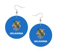 White Round Leather Earrings, Oklahoma State Flag Fashion Teardrop Dangle Hoop Earring Set, Women Accessories Jewelry Gifts