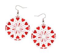White Round Leather Earrings, Red love heart Fashion Teardrop Dangle Hoop Earring Set, Women Accessories Jewelry Gifts