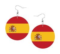 White Round Leather Earrings, Spanish flag Fashion Teardrop Dangle Hoop Earring Set, Women Accessories Jewelry Gifts