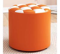 White Round Leather Pouf Ottoman for Living Room & Bedroom 31x28cm Footrest Stylish Accent Furniture Soft Seating Cozy Home Decor