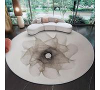 White Round Machine Washable Rugs 180 cm - Abstract Modern Patterned Rug Non Slip Circle Carpets for Living Room Bedroom Kitchen Hall Lounge Bedside Office Indoor Carpet