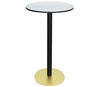 White Round Marble Bar Table with Metal Base D-Leg Design Cocktail Table for Kitchen Restaurant Coffee Shop - Easy Assembly Seats 2-4 People