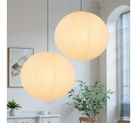 White Round Paper Lantern Lampshade set of 2, 20"x20'' Large Paper Lanterns Pendant Light Shade, Chinese Foldable Design for Living Room, Bedroom, Ceiling Lampshade Party Decor