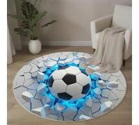 White Round Rug 90cm, Machine Washable & Non-Slip Low Pile 3D Dynamic Science Fiction Circle Carpet, Soft Football Breaking Through The Wall Area Rugs for Bedroom Nursery Kitchen Dinning Room Entryway