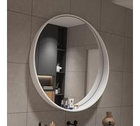 White Round Simple Bathroom Mirror,Solid Wood Bathroom Vanity Mirror,Wall Mounted Bathroom Mirror for Bedroom,Living Room,Entryway,Toilet,Three Colors Available(Walnut,80 * 80cm)
