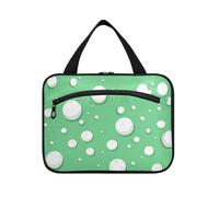 White Round Spots on A Green Background Hanging Mens Travel Toiletry Bag with Hook, Designer Foldable toiletries Bag for Travel Essentials for Women Backpacking estuche para maquillaje L