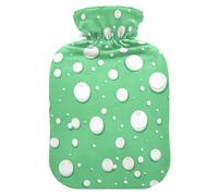 White Round Spots on A Green Background hot Water Bottle with Soft Cover, 2L hot Water Bag for Neck and Shoulder Pain Relief, Tummy Warmer, Bolsa para cólicos menstruales