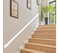 White Round Stair Handrail, 1m 2m 240cm 3m 360cm 4m Modern Wall Mounted Staircase Banister Railing for Indoor & Outdoor Safety Grab Bar(6.6ft/200cm)