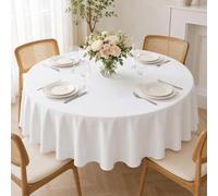 White Round Tablecloth 59 Inch(150cm), Round Table Cloth, Easy to Clean | Suitable For Standard Weddings, Banquets, Parties, Home Dining Round Tables, Machine Wash, Low-Temperature Ironing