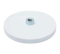 White Rubber Coated POS Magnet Countersunk with M8 External Thread for Retail Fixing and Holding Heavy Objects - 88mm dia x 8mm high - 45kg Pull