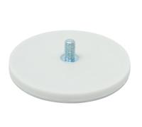 White Rubber Coated POS Magnet Countersunk with M8 x 15mm External Thread for Retail Fixing and Holding Heavy Objects - 88mm dia x 8mm thick - 49kg Pull
