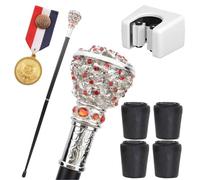 White Ruby Cane, British Style Aluminum Walking Stick, Vintage Exquisite Red Gemstone Handle, Sturdy Elegant Decorative Mobility Aid for Men Women