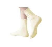 White Ruffle Crew Socks for Women, Cotton Blend, Ankle Length